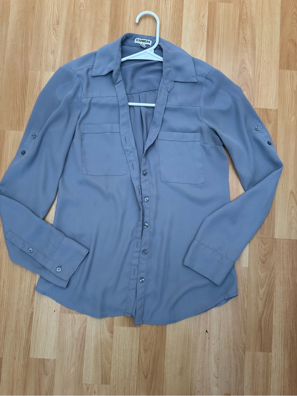 Express  Long-Sleeve Button-Up Shirt in Dusty Blue gray